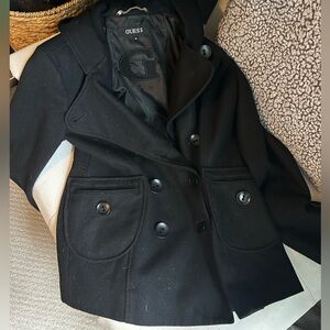 GUESS Women's Classic Hooded Black Peacoat